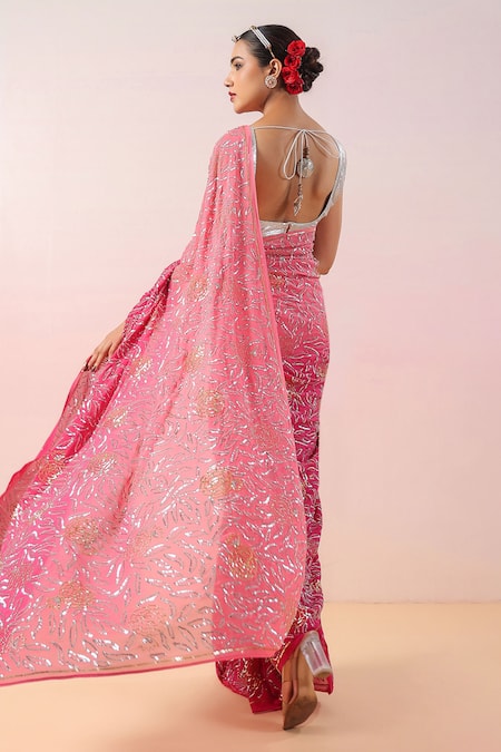 Ruar India Pink Ombre Sequin Embroidered Saree & Blouse 