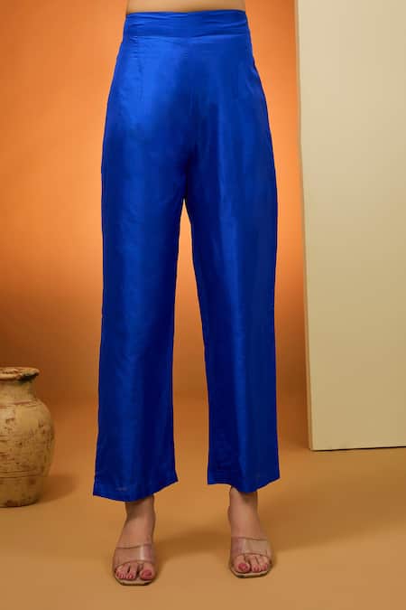 Neha Khullar Blue Silk Sequins, Beads V-neck Pure Embroidered Kurta And Pant Set Online at Aza Fashions Neha Khullar_Blue Silk Sequins, Beads V-neck Pure Embroidered Kurta And Pant Set _Online_at_Aza_Fashions