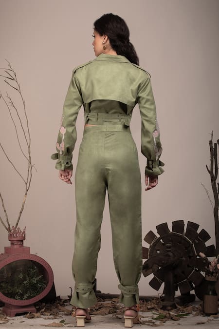 Beejoliyo Green Embroidered Cuff Sleeve Jacket & Pant Set 