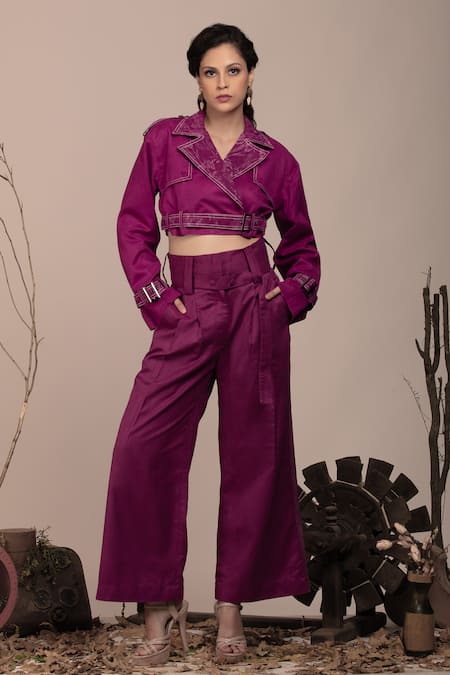 Beejoliyo Embroidered Purple Jacket & Pant Set 