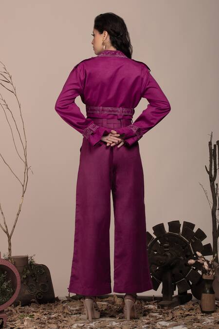 Beejoliyo Embroidered Purple Jacket & Pant Set 
