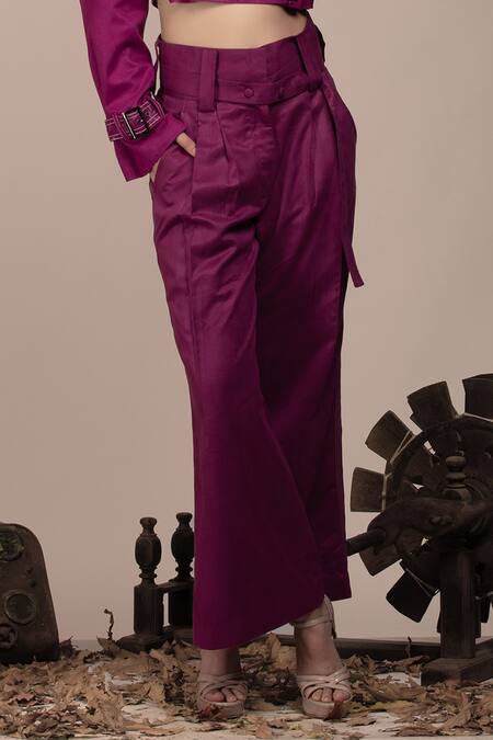 Beejoliyo_Purple Suede Embroidered Thread Lapel Collar Jacket And Pant Set _Online_at_Aza_Fashions