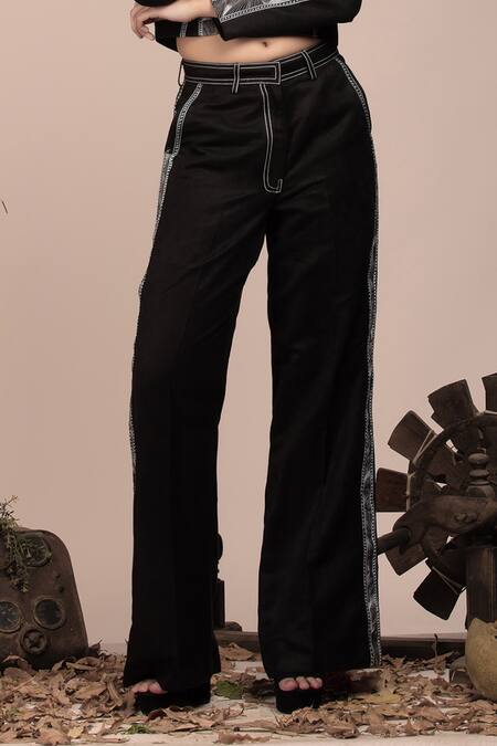 Buy Beejoliyo Black Suede Embroidery High Neck Jacket And Pant Set Online at Aza Fashions Buy_Beejoliyo_Black Suede Embroidery High Neck Jacket And Pant Set _Online_at_Aza_Fashions