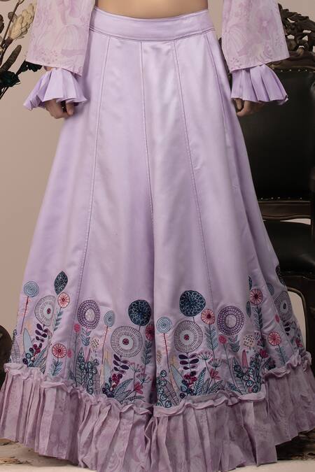 Buy_Beejoliyo_Purple Cotton, Suede Embroidery Sweetheart , Open Jacket And Lehenga Set _Online_at_Aza_Fashions