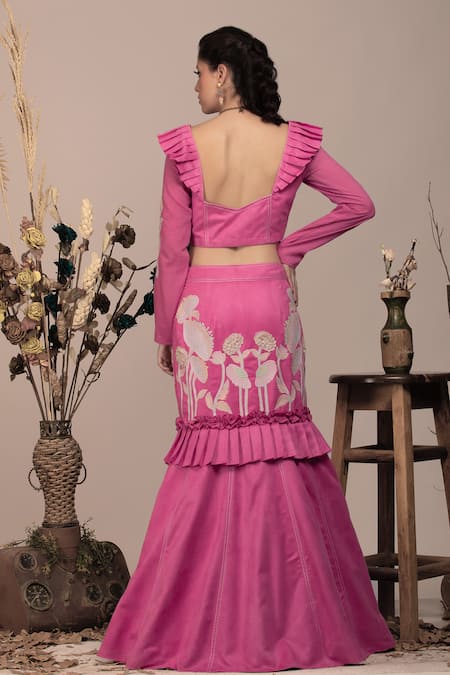 Beejoliyo Pink Applique Embroidered Lehenga Set 