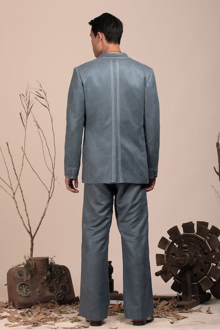 Beejoliyo Grey Botanical Embroidered Blazer Pant Set 