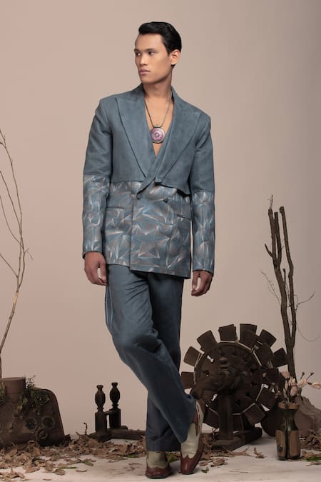 BEEJOLIYO Geometric Embroidered Suede Blazer Suit Set 