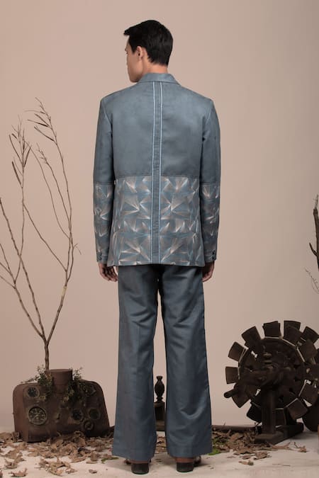 Beejoliyo Geometric Embroidered Suede Blazer Suit Set 