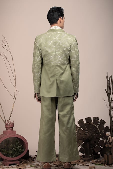 Beejoliyo Sage Green Embroidered Blazer & Pant Set 
