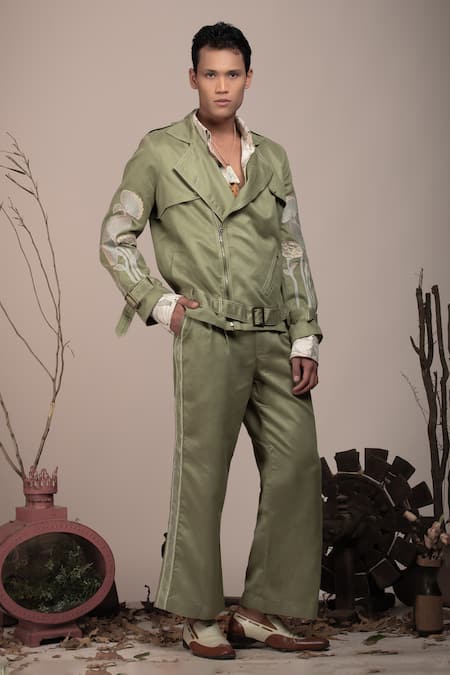 BEEJOLIYO Floral Embroidery Crop Suede Jacket & Pant Set 