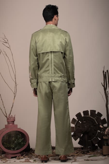 Beejoliyo Green Suede Floral Embroidery Jacket And Pant Set at Aza Fashions Beejoliyo_Green Suede Floral Embroidery Jacket And Pant Set _at_Aza_Fashions