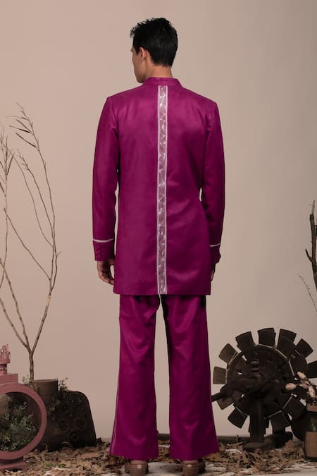 Beejoliyo Mauve Suede Geometric Embroidered Jacket & Pant Set 