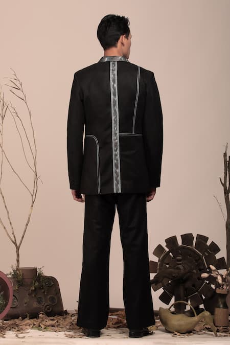 Beejoliyo Geometric Embroidered Black Suede Blazer & Pant 