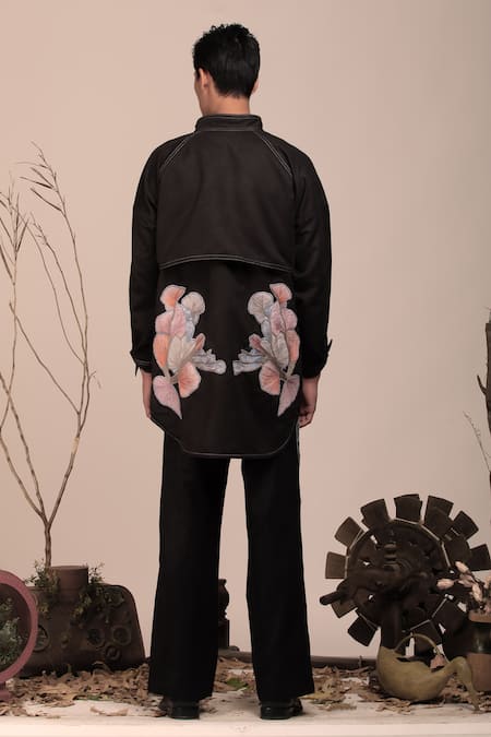 Beejoliyo Floral Embroidered Black Oversized Shacket Set 