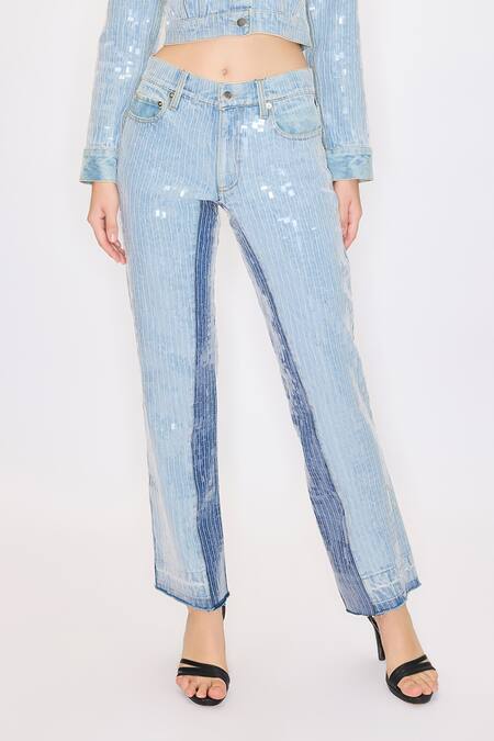 Buy House Of Eda Blue 99% Cotton Hand Embellished Sequin Collar Jacket And Pant Set Online at Aza Fashions Buy_House Of Eda_Blue 99% Cotton Hand Embellished Sequin Collar Jacket And Pant Set _Online_at_Aza_Fashions