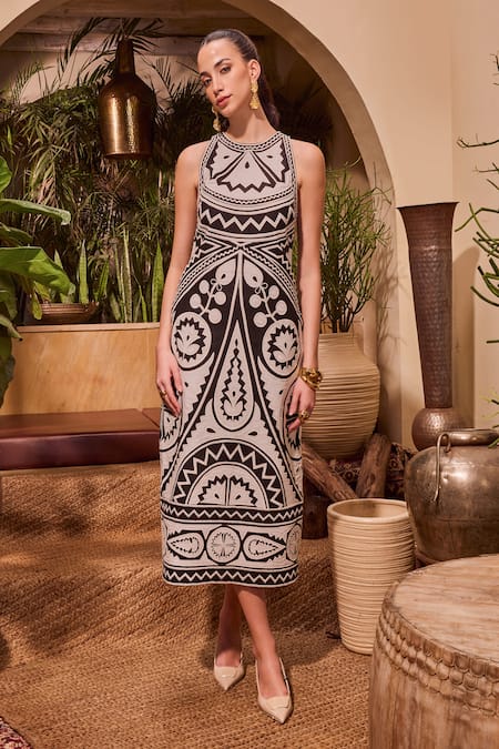 House of eda Brienne Geometric Abstract Applique Dress 