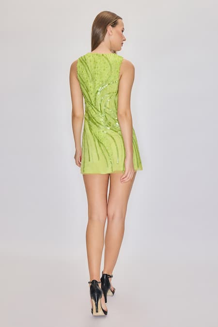 House Of Eda Hand Embellished Mini Shift Dress 
