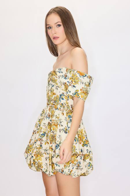Buy_House Of Eda_Multi Color 98and Cotton Print Floral Off Shoulder Corset Dress _Online_at_Aza_Fashions