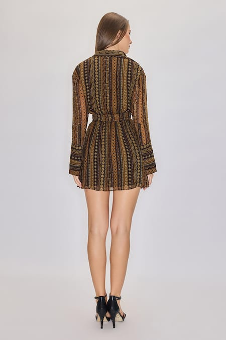 House Of Eda Geometric Printed Brown Shirt Dress