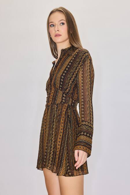 Buy House Of Eda Brown 100% Viscose Print Geometric Collar Shirt Dress Online at Aza Fashions Buy_House Of Eda_Brown 100% Viscose Print Geometric Collar Shirt Dress _Online_at_Aza_Fashions