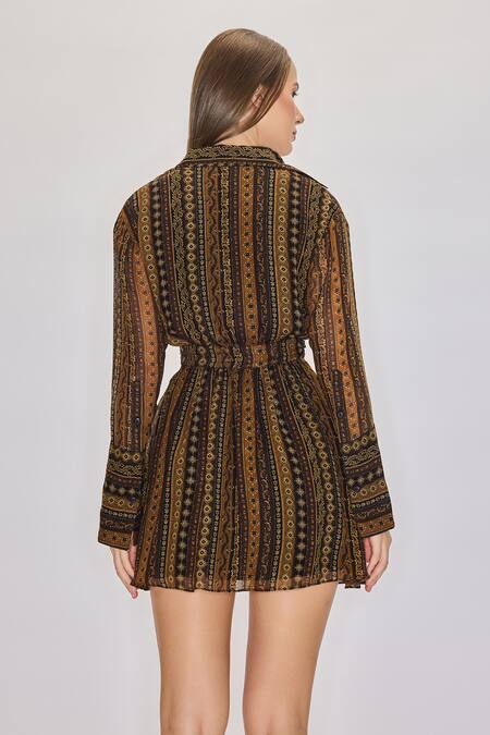 Shop House Of Eda Brown 100% Viscose Print Geometric Collar Shirt Dress Online at Aza Fashions Shop_House Of Eda_Brown 100% Viscose Print Geometric Collar Shirt Dress _Online_at_Aza_Fashions