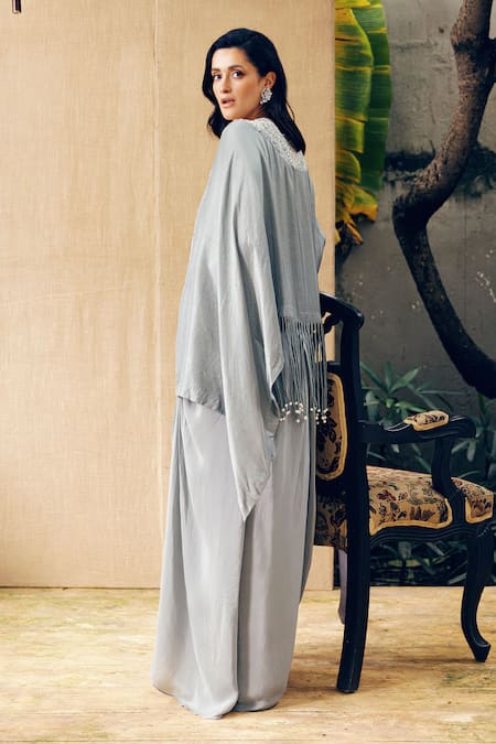 Khushboo Bagri Floral Embroidered Asymmetric Cape Set 