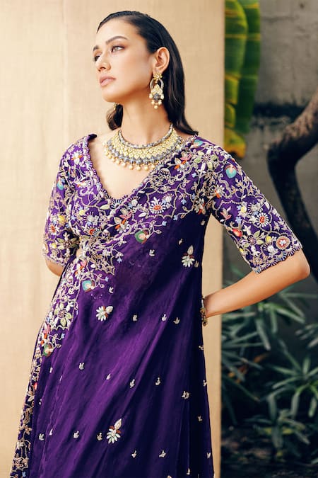 Khushboo Bagri Zardosi Embroidered Draped Lehenga Set 