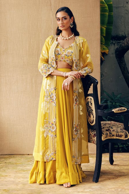 khushboo bagri Floral Zardosi Cape & Lehenga Set 