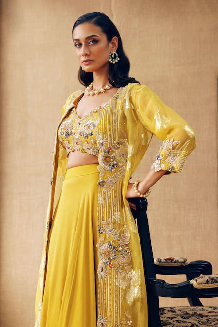 Khushboo Bagri Floral Zardosi Cape & Lehenga Set 