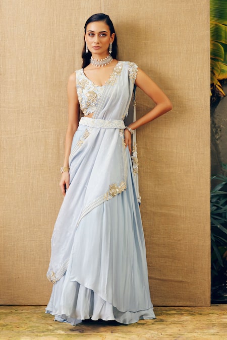 Khushboo Bagri Zardozi Embroidered Draped Lehenga Set 