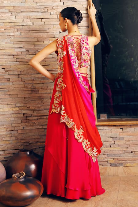 Khushboo Bagri Cutwork Embroidered Draped Lehenga Set 