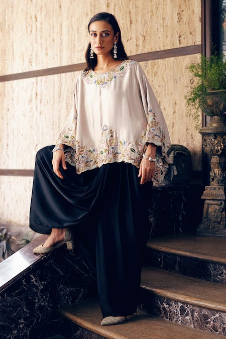 Khushboo Bagri Floral Zardosi Embroidered Tunic & Draped Skirt 