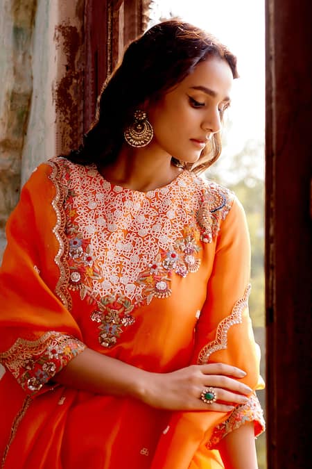 Khushboo Bagri Embroidered Orange Kurta Set 