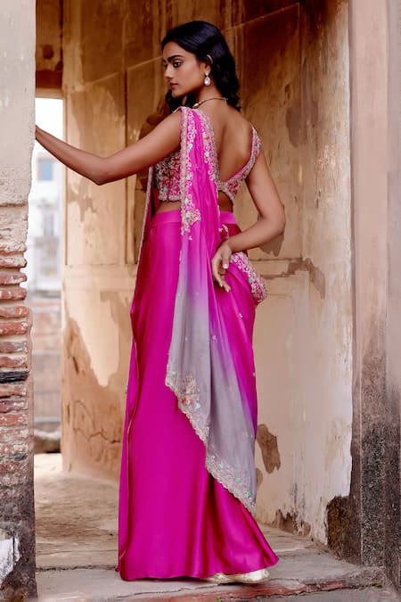 Khushboo Bagri Floral Zardozi Embroidered Drape & Skirt Set 