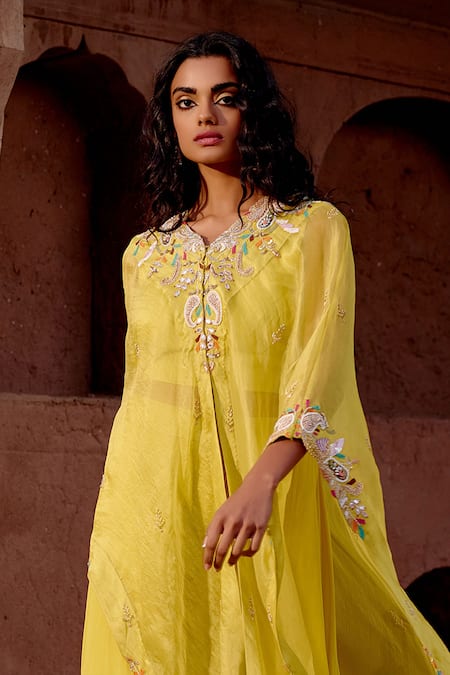 Khushboo Bagri Pearl Embroidered Cape Pant Set 