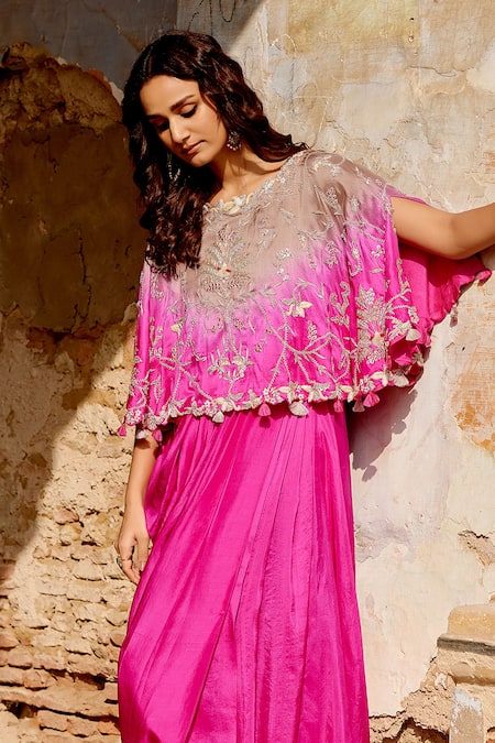 Khushboo Bagri Dori Embroidered Cape Draped Skirt Set 