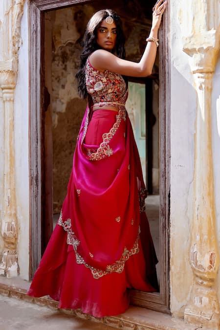 Khushboo Bagri Zardozi Embroidered Red Lehenga Set 