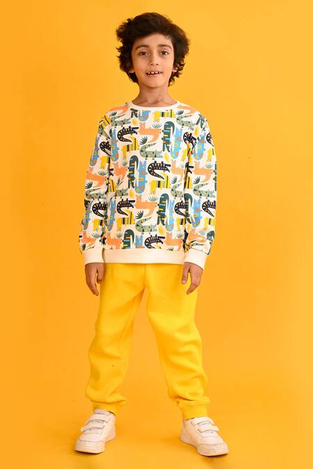 Buy_Anthrilo_White Fleece Crocodile Print Sweatshirt And Joggers Set