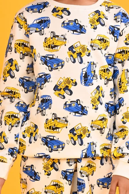 Shop_Anthrilo_White Fleece Cars Print Sweatshirt And Joggers Set _Online_at_Aza_Fashions