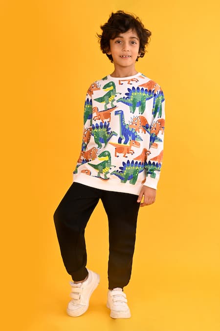 Anthrilo Dinosaur Print Fleece Sweatshirt With Solid Joggers 