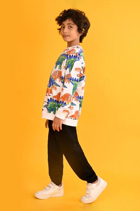 Anthrilo_White Fleece Dinosaur Print Sweatshirt And Joggers_Online_at_Aza_Fashions