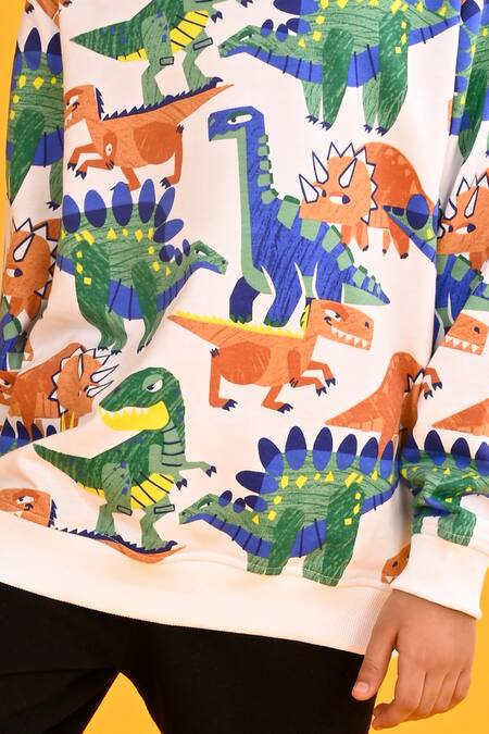 Buy_Anthrilo_White Fleece Dinosaur Print Sweatshirt And Joggers_Online_at_Aza_Fashions