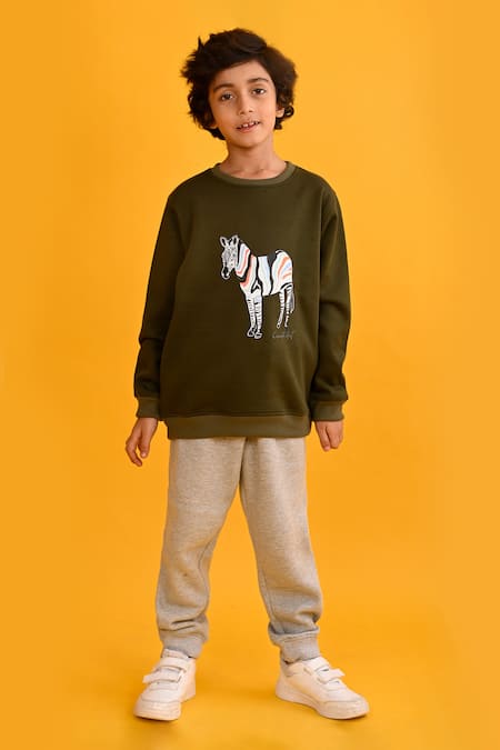 Anthrilo Zebra Print Fleece Sweatshirt With Solid Joggers 