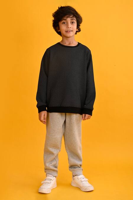 Anthrilo_Black Fleece Drone Print Sweatshirt And Joggers Set_Online_at_Aza_Fashions