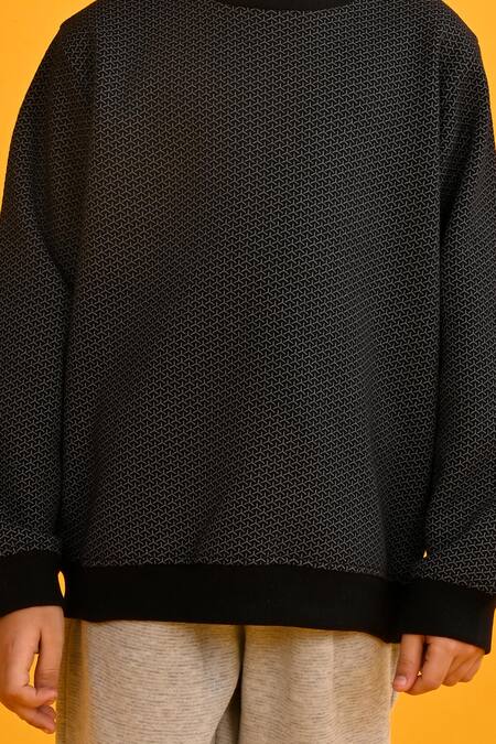 Anthrilo_Black Fleece Drone Print Sweatshirt And Joggers Set_at_Aza_Fashions