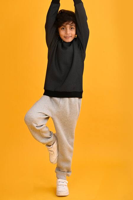 Buy_Anthrilo_Black Fleece Drone Print Sweatshirt And Joggers Set