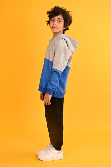 Anthrilo_Blue Fleece Colorblocked Hoodie Sweatshirt And Joggers Set_Online_at_Aza_Fashions