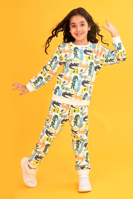 Anthrilo_White Fleece Dinosaur Print Set _Online_at_Aza_Fashions