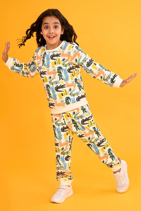 Buy_Anthrilo_White Fleece Dinosaur Print Set _Online_at_Aza_Fashions