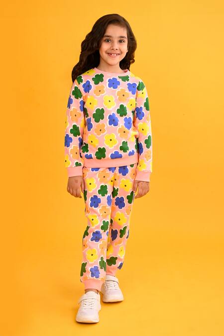 Anthrilo Pink Fleece Floral Print Set Online at Aza Fashions Anthrilo_Pink Fleece Floral Print Set_Online_at_Aza_Fashions